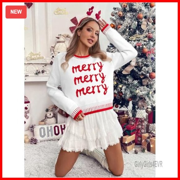 Merry Christmas Sweater Women's Knitted Pullover Holiday Party Top - Picture 4 of 7